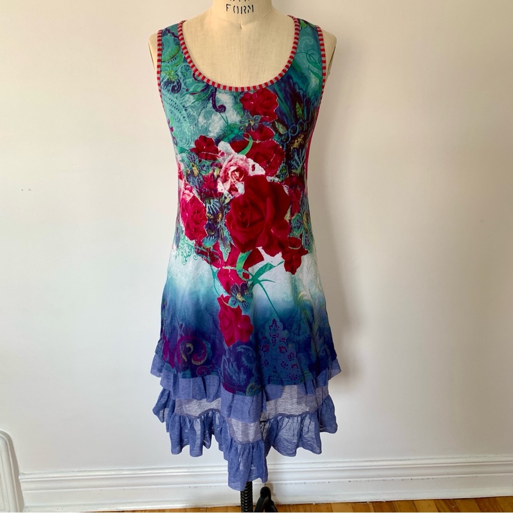 Fille des Sables Rose Print Layered Dress